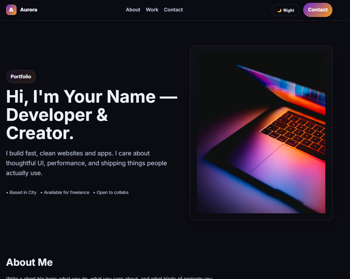 Aurora One-Page Portfolio Template